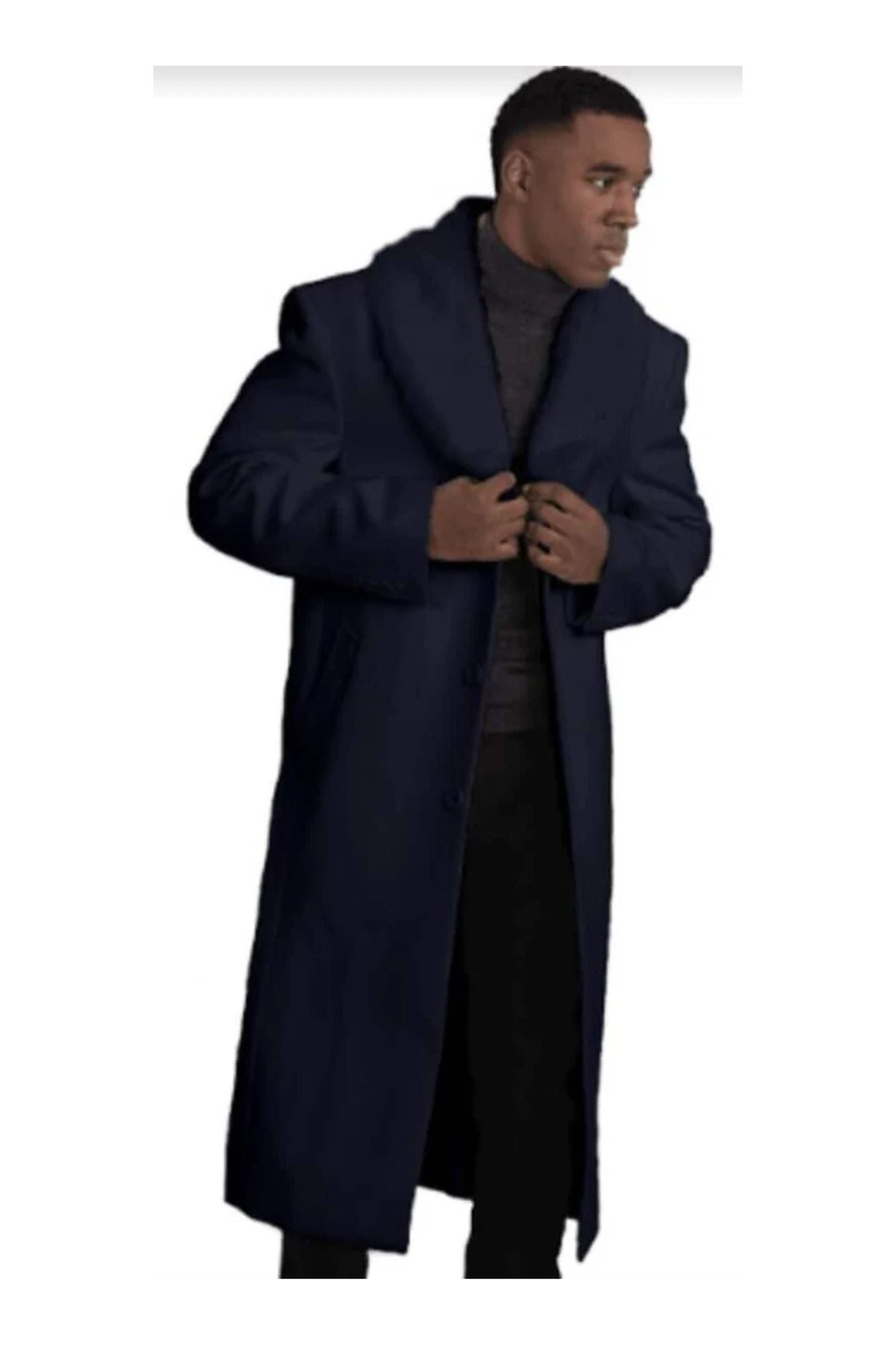 Mens Overcoat With Fur Collar - Navy Topcoat - Coat Size 38