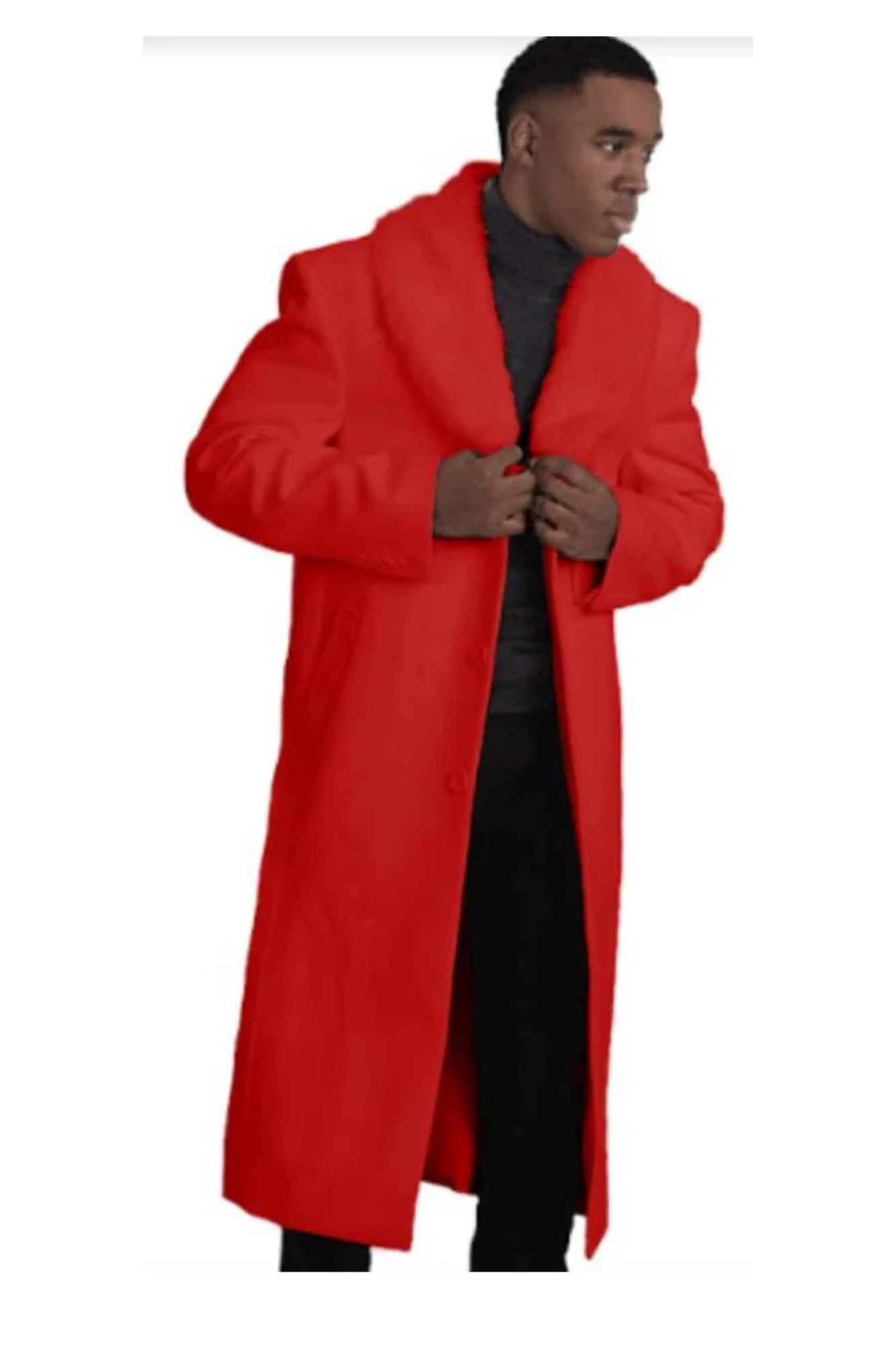 Mens Overcoat With Fur Collar - Red Topcoat