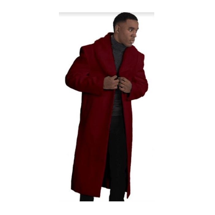 Mens Overcoat With Fur Collar - Burgundy Topcoat - Maroon Wool Fabric Long Coat