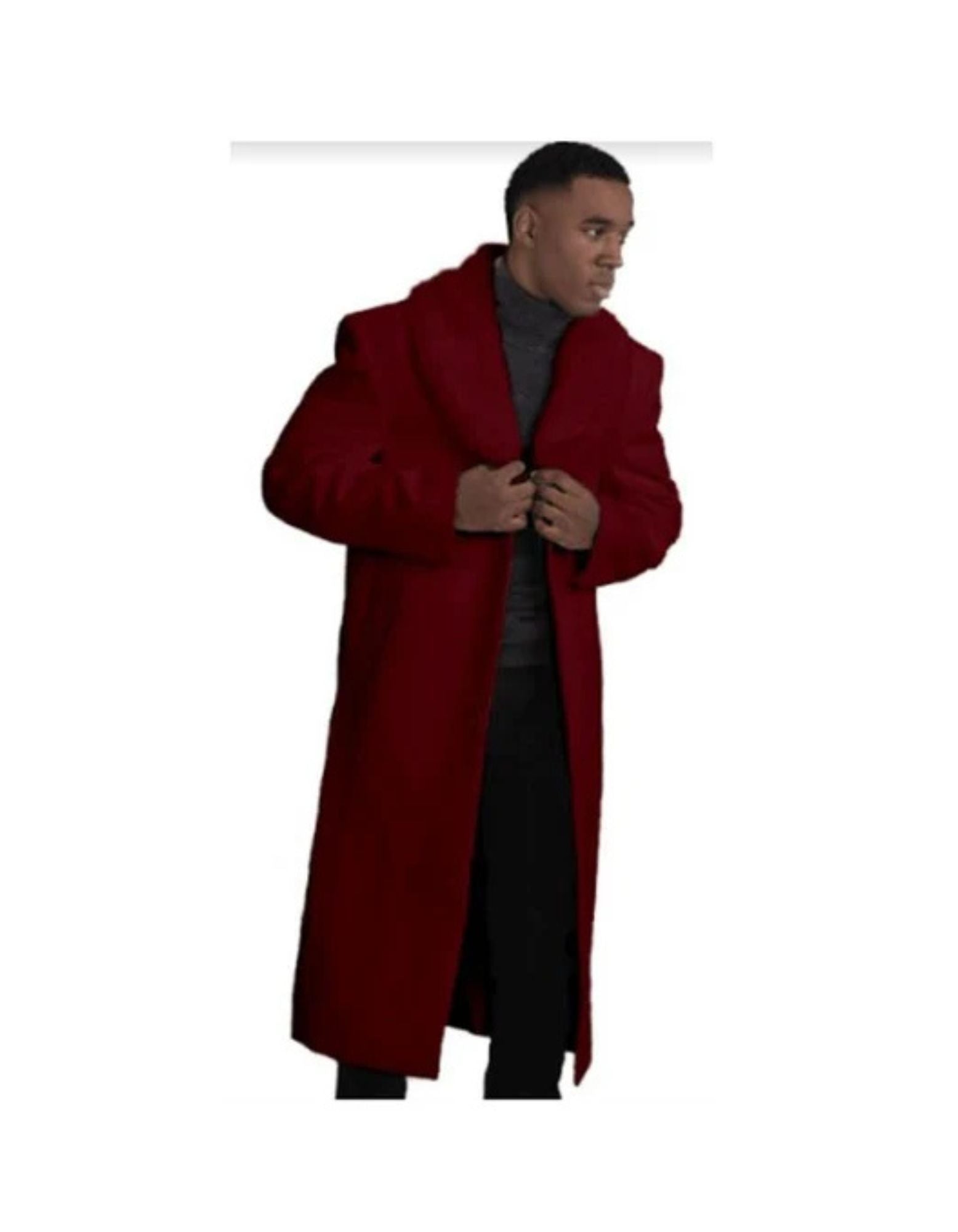 Mens Overcoat With Fur Collar - Burgundy Topcoat - Maroon Wool Fabric Long Coat