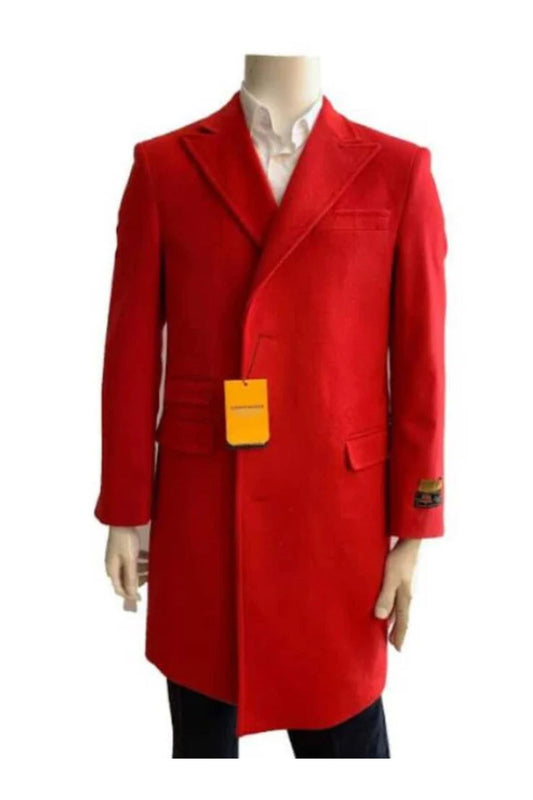 Men's Overcoat - Wool Three Quarter Car coat + Red