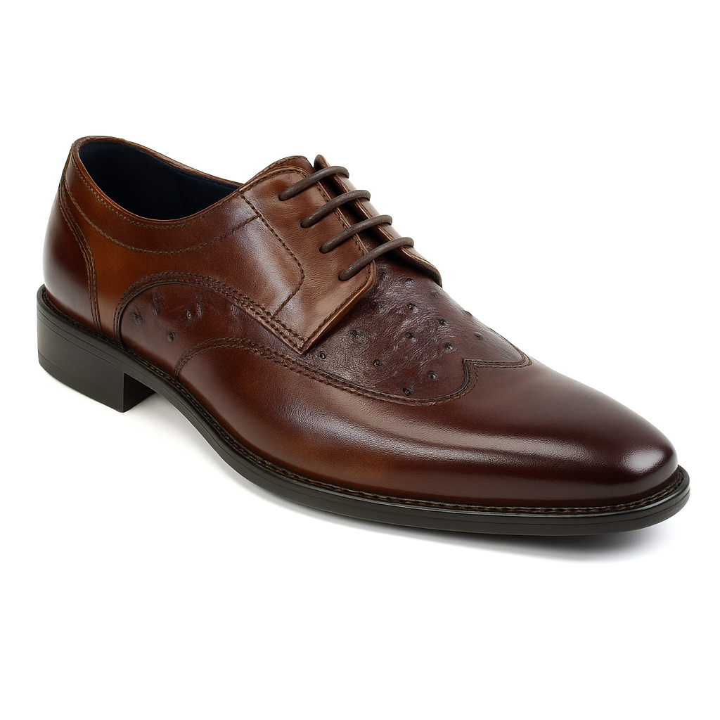 Mens Carrucci Ostrich Embossed Leather Wingtip Dress Shoe in Oxblood - 8