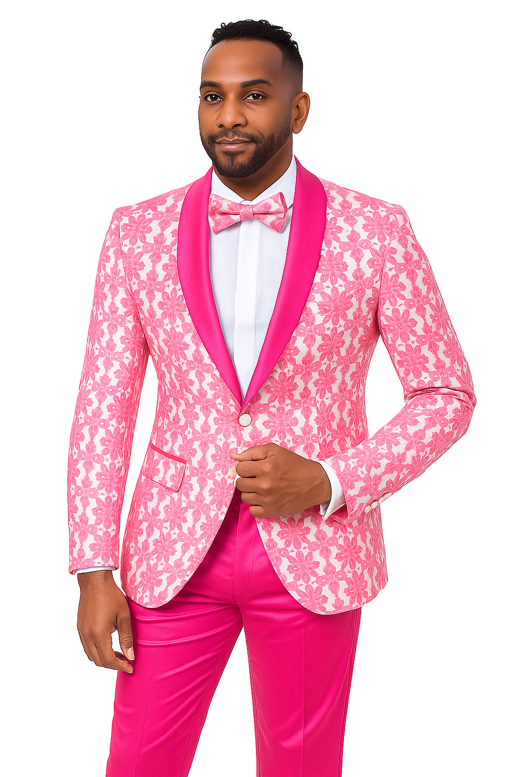 Mens Paisley Prom & Wedding Tuxedo in Hot Pink Fuschia