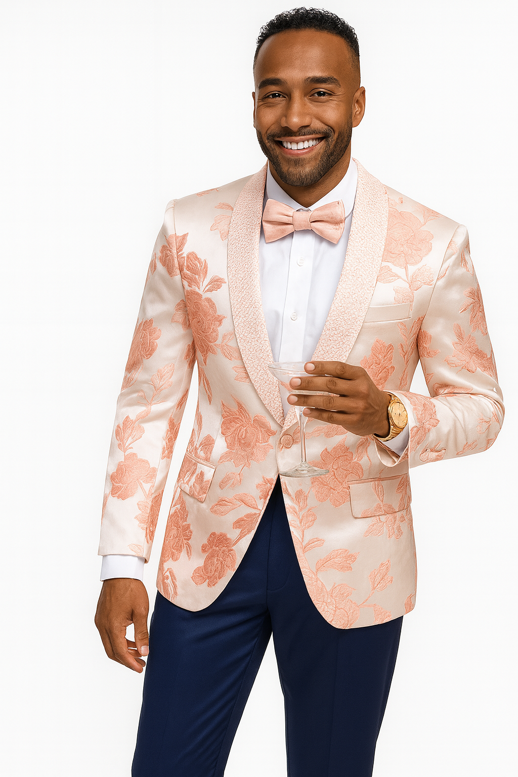Mens Paisley Jeweled Shawl Prom 2026 Tuxedo in Blush Pink - 38 Short Jacket+32 Waist Adjustable 28to34)(Height: 5’4”to5’7”)(Neck 15-16.5)S-M)