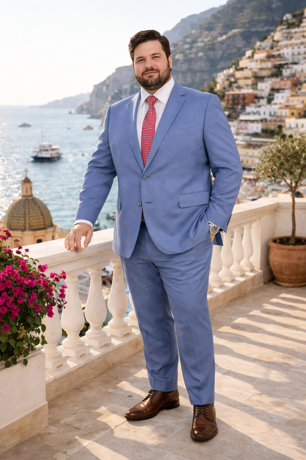 Mens Light Blue Suit Tiglio – Slim Fit Formal Suit for Summer and Weddings - 34 Short or Extra Small