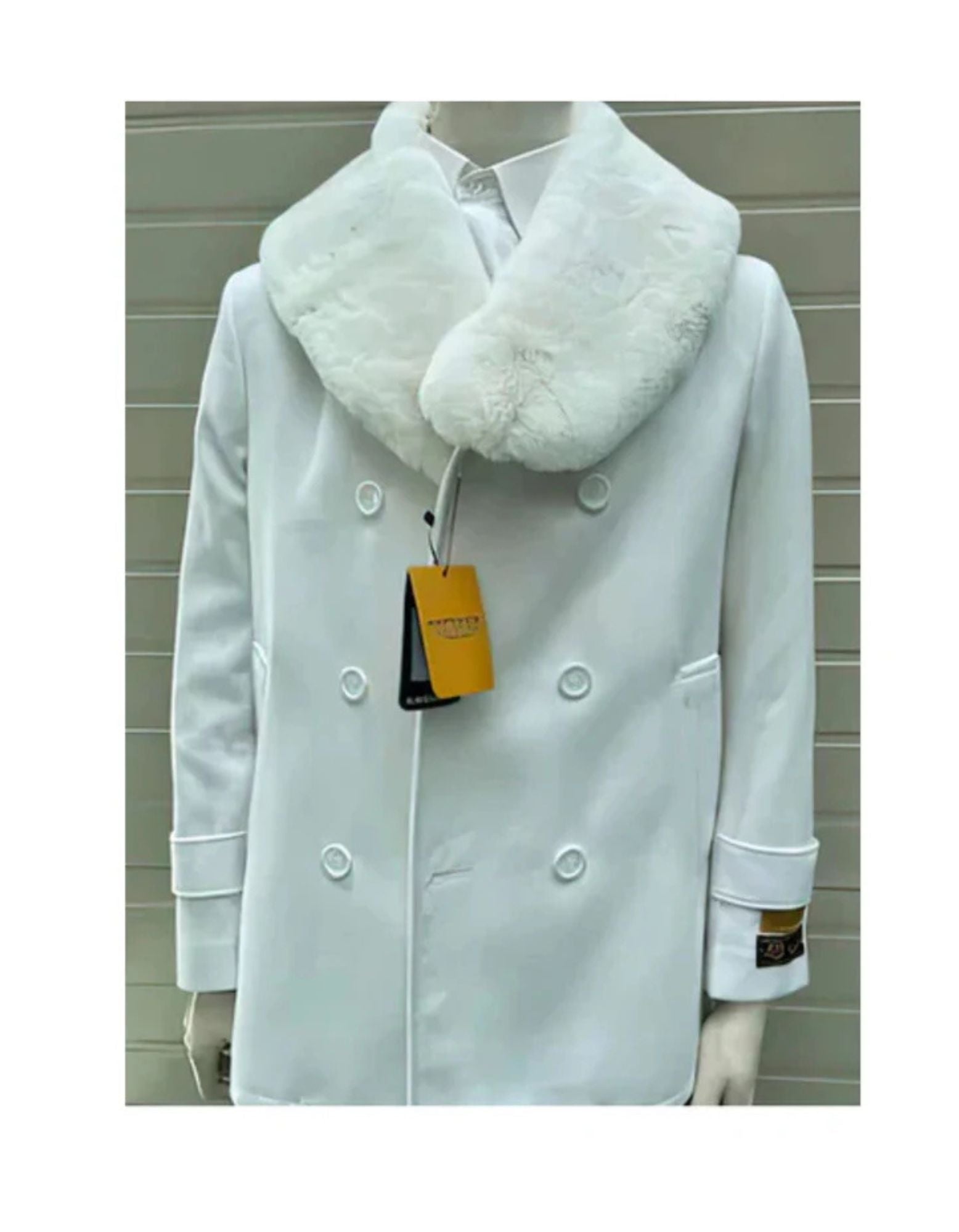 Mens Pea coats With Fur Collar - Wool White Peacoats - Coat Size 38