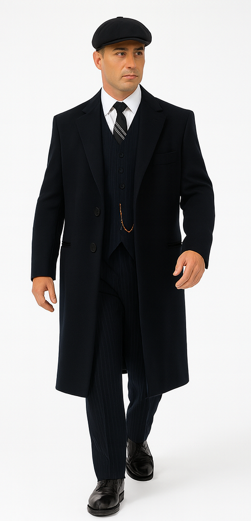 Mens Peaky Blinders Costume peaky blinder outfit - Include peaky blinder actor cap Thomas Shelby Black Herringbone Long Overcoat Outfit - 34 Short
