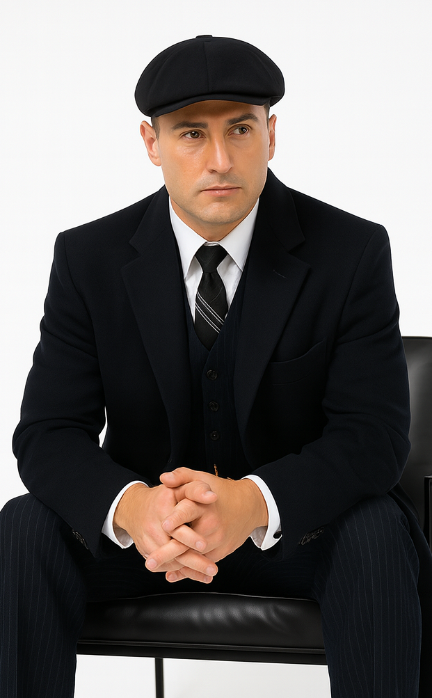 Mens Peaky Blinders Costume peaky blinder outfit - Include peaky blinder actor cap Thomas Shelby Black Herringbone Long Overcoat Outfit - 34 Short