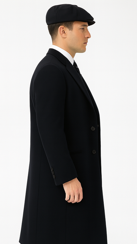 Mens Peaky Blinders Costume peaky blinder outfit - Include peaky blinder actor cap Thomas Shelby Black Herringbone Long Overcoat Outfit - 54 Regular