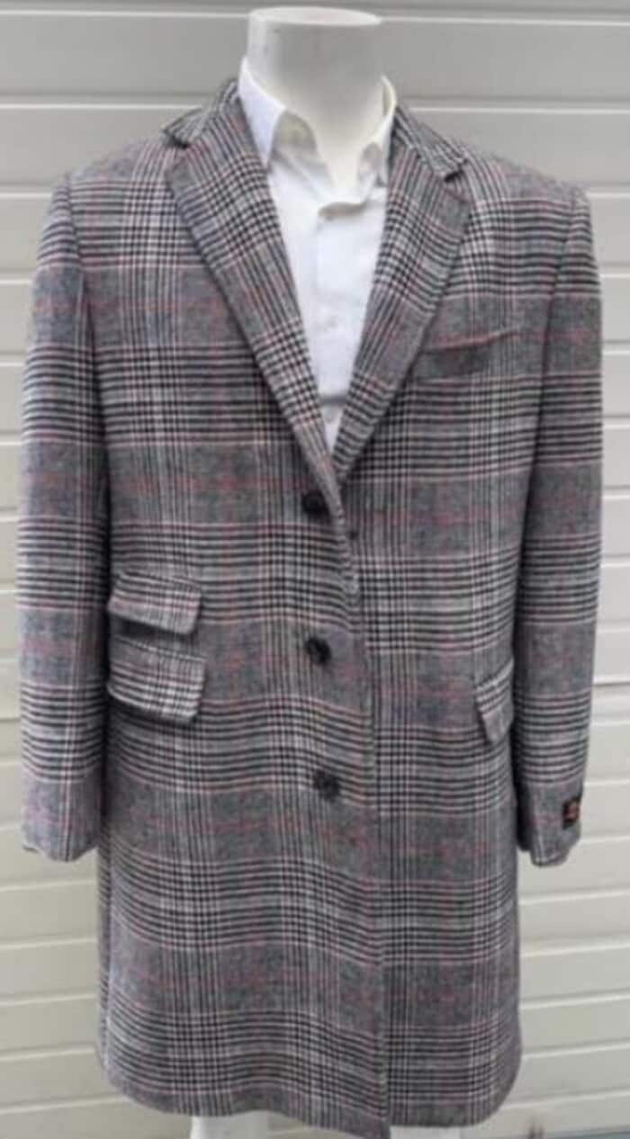 Mens Plaid Overcoat - Checkered Carcoat - Wool Three Quartered Peacoat