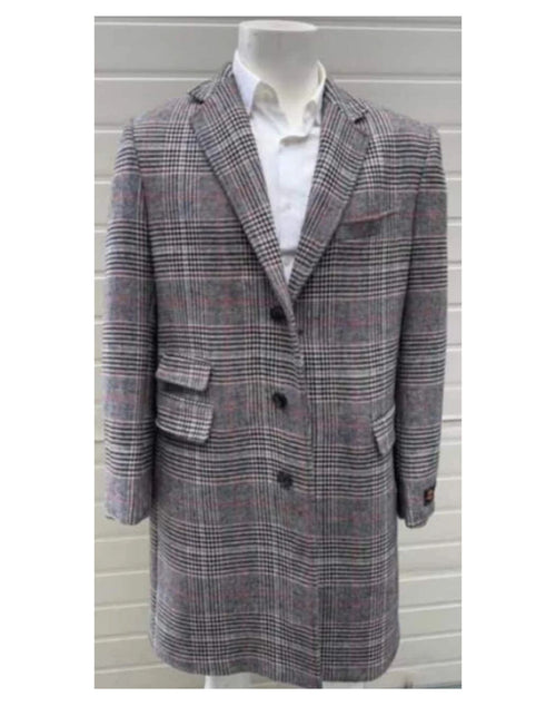 Mens Plaid Overcoat - Checkered Carcoat - Wool Three Quartered Peacoat
