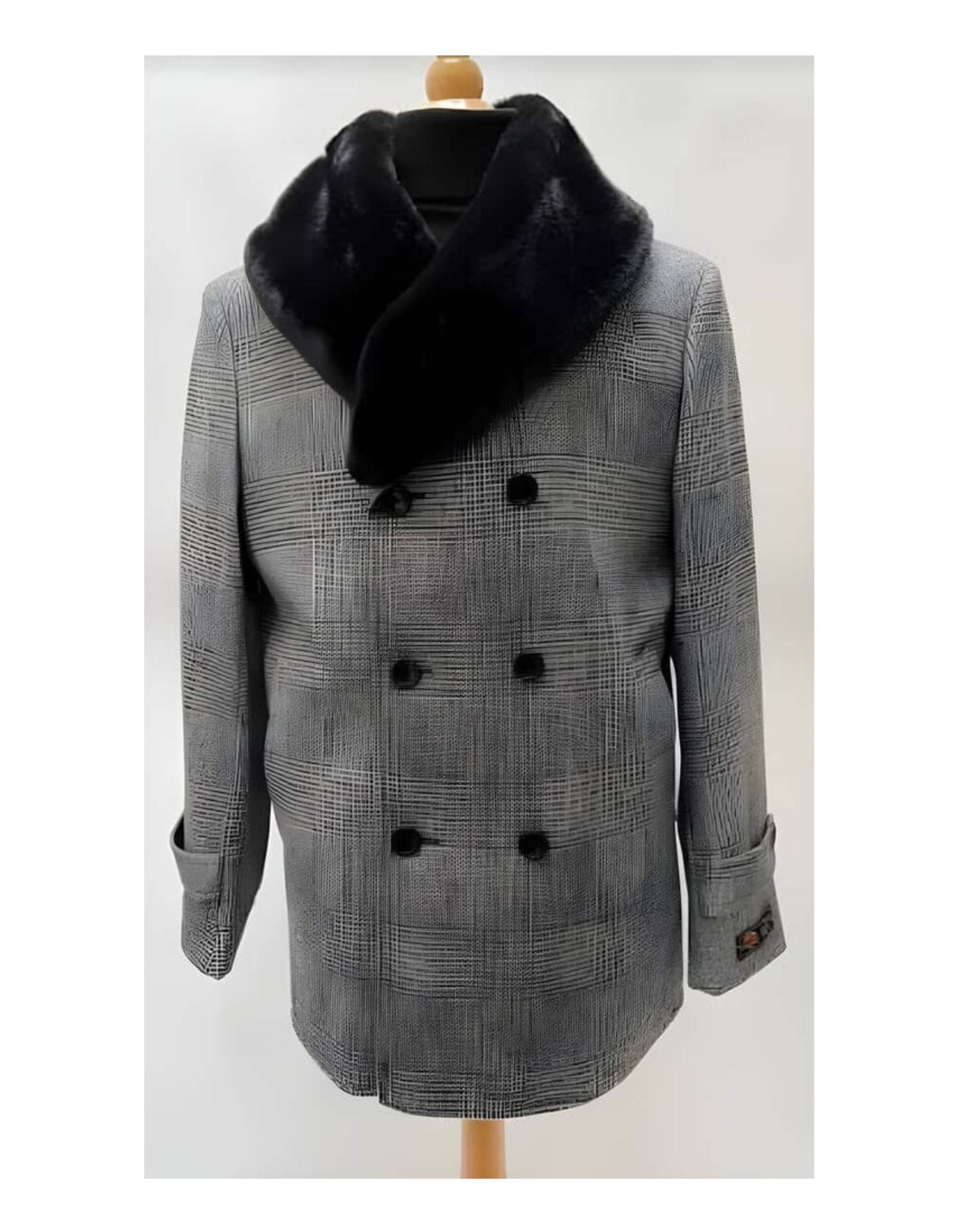 Mens Plaid Overcoat - Hounstooth Checker Pattern Topcoat - Gray - Coat Size 38