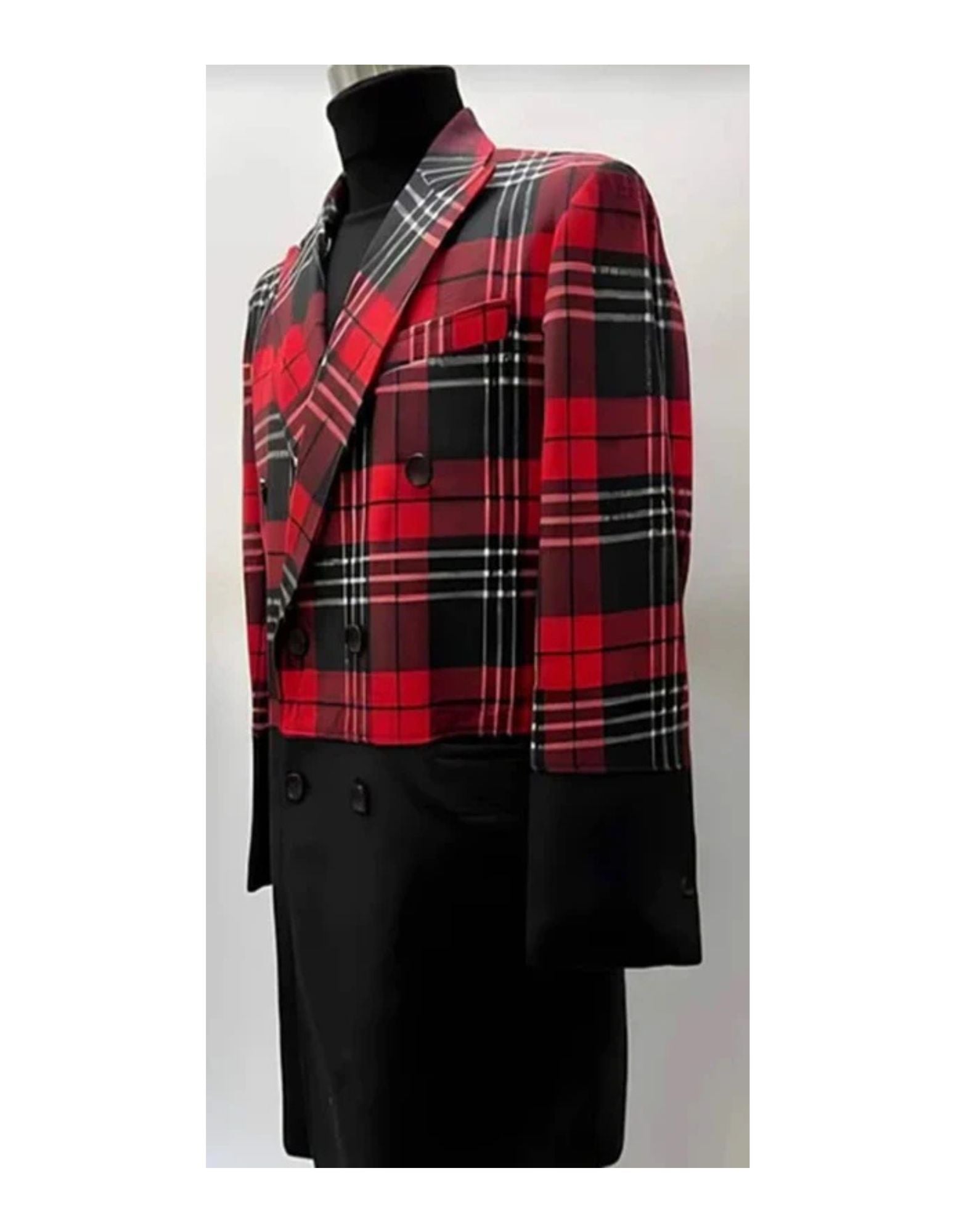 Mens Plaid Overcoat - Hounstooth Checker Pattern Topcoat - Red - Coat Size 38