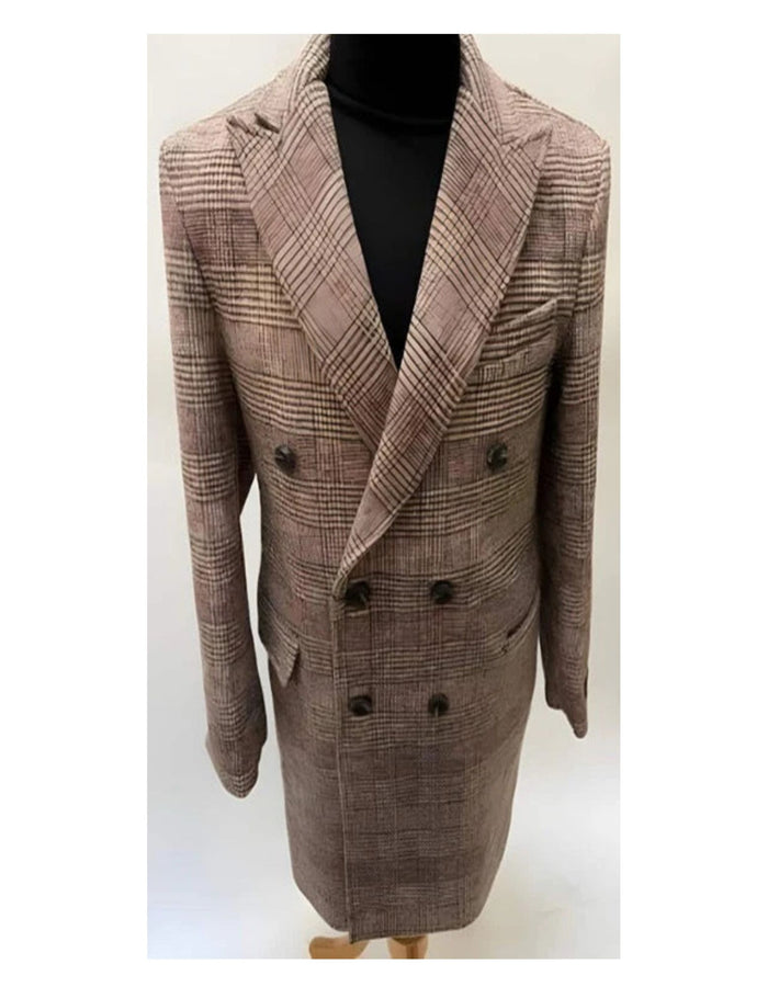 Mens Plaid Overcoat - Hounstooth Checker Pattern Topcoat - Rust Brown
