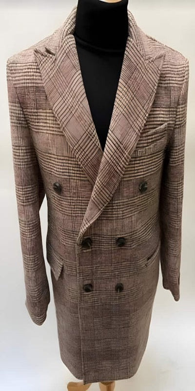 Mens Plaid Overcoat - Wool Peacoat - Plaid Topcoats Rust Brown