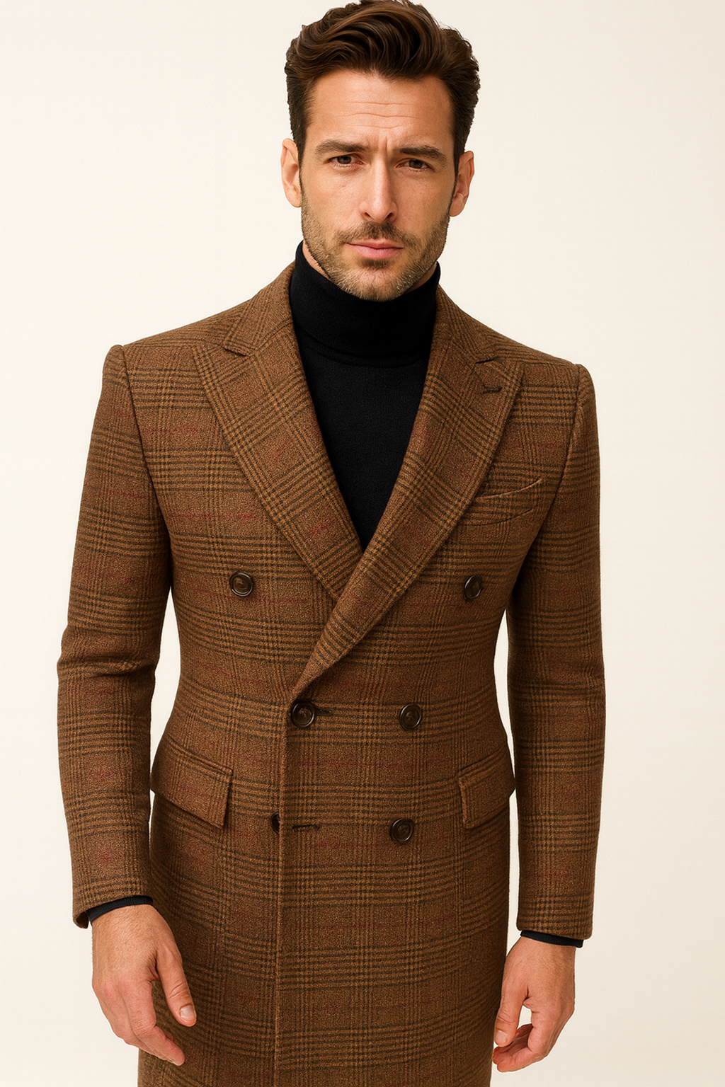 Mens Plaid Overcoat - Peacoat - Plaid Topcoats - Coat Size 38