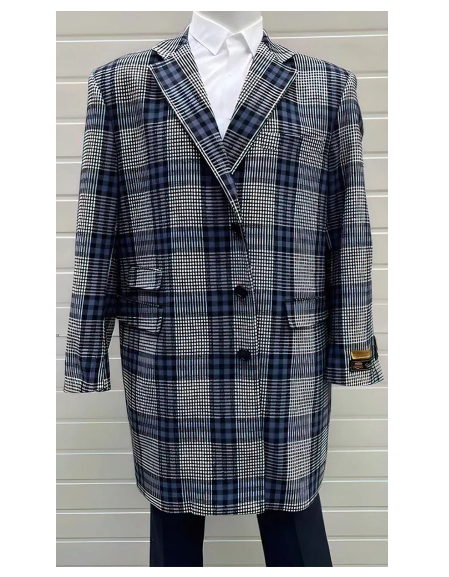 Mens Plaid Overcoat - Plaid Wool Topcoats - Gray Carcoat By Alberto Nardoni - Coat Size 38