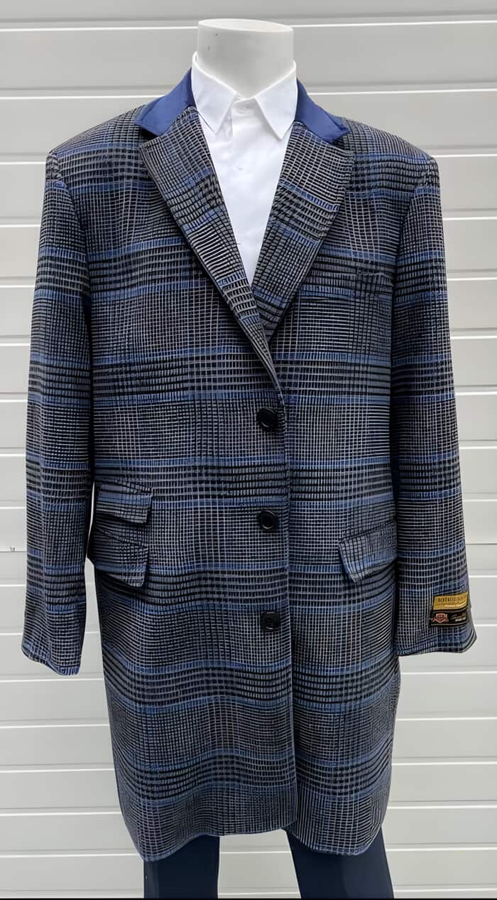 Mens Plaid Overcoat - Plaid Wool Topcoats - Gray Carcoat