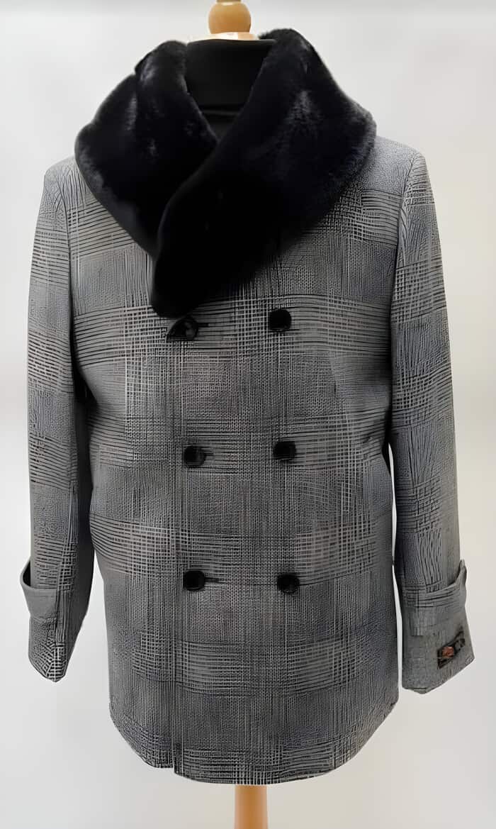 Mens Plaid Overcoat - Wool Peacoat - Plaid Topcoats Gray