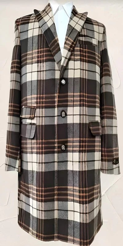 Mens Plaid Overcoat - Wool Peacoat - Plaid Topcoats Multicolor