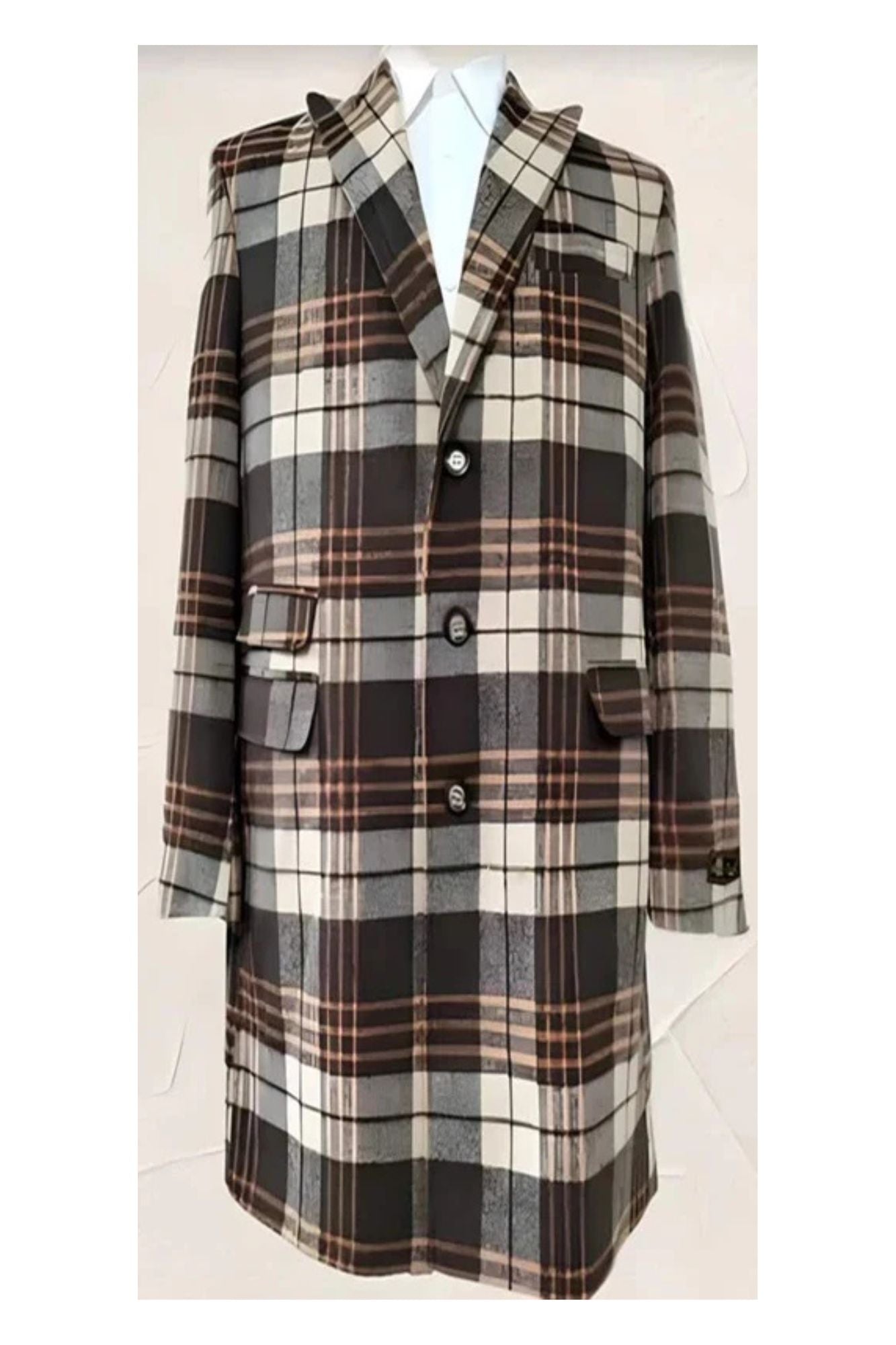 Mens Plaid Overcoat - Wool Peacoat - Plaid Topcoats Multicolor - Coat Size 38