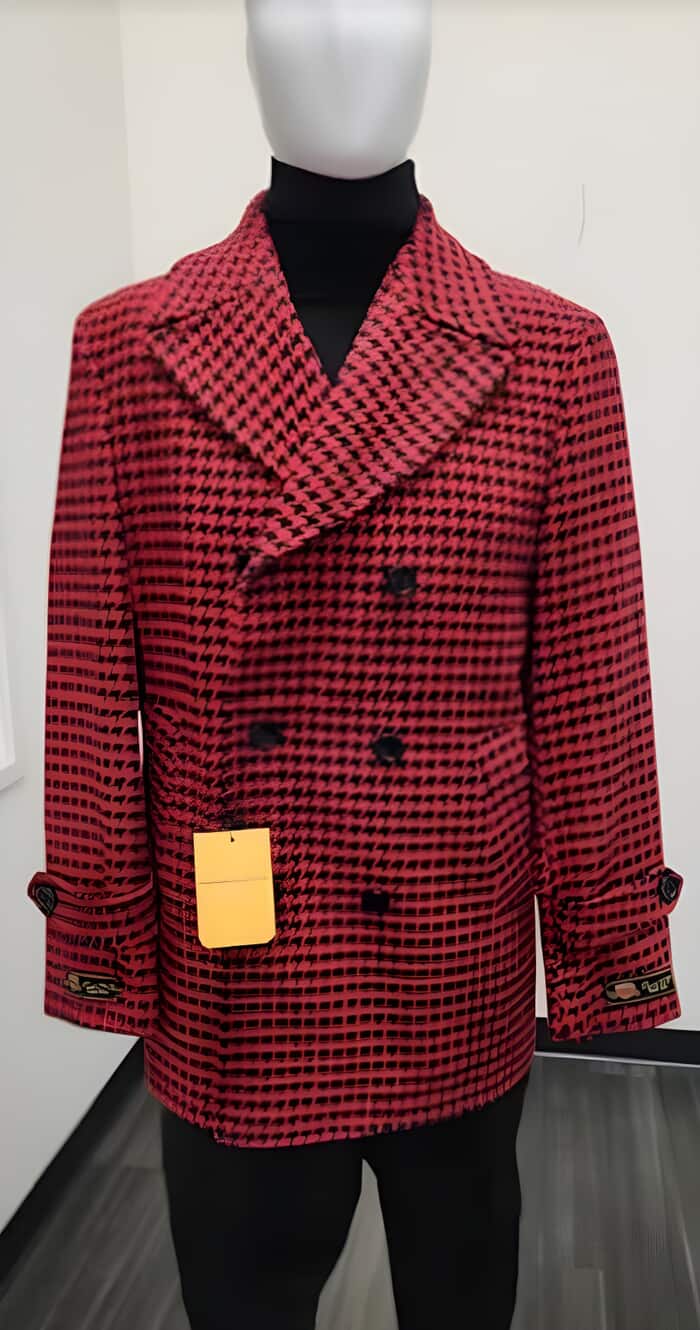 Mens Plaid Overcoat - Wool Peacoat - Plaid  Red Topcoats