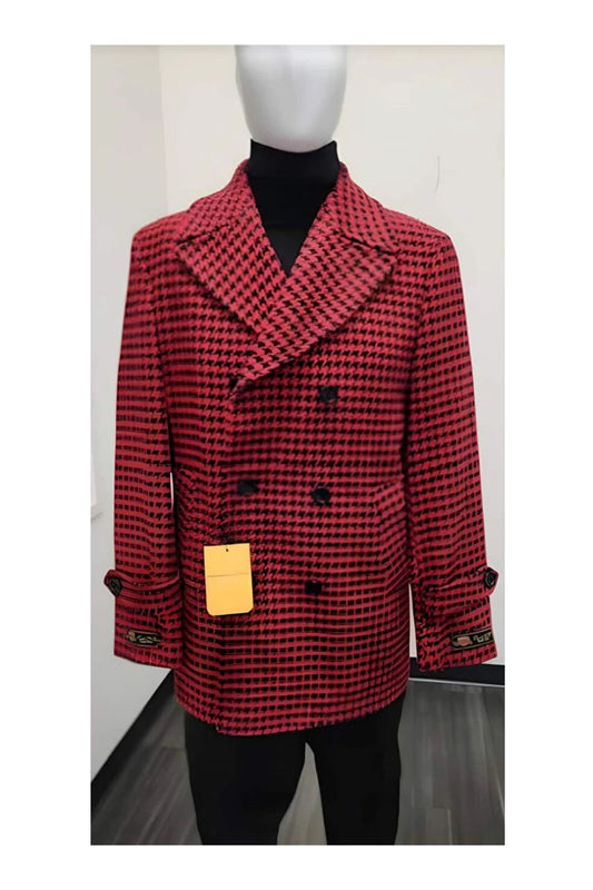 Mens Plaid Overcoat - Wool Peacoat - Plaid  Red Topcoats