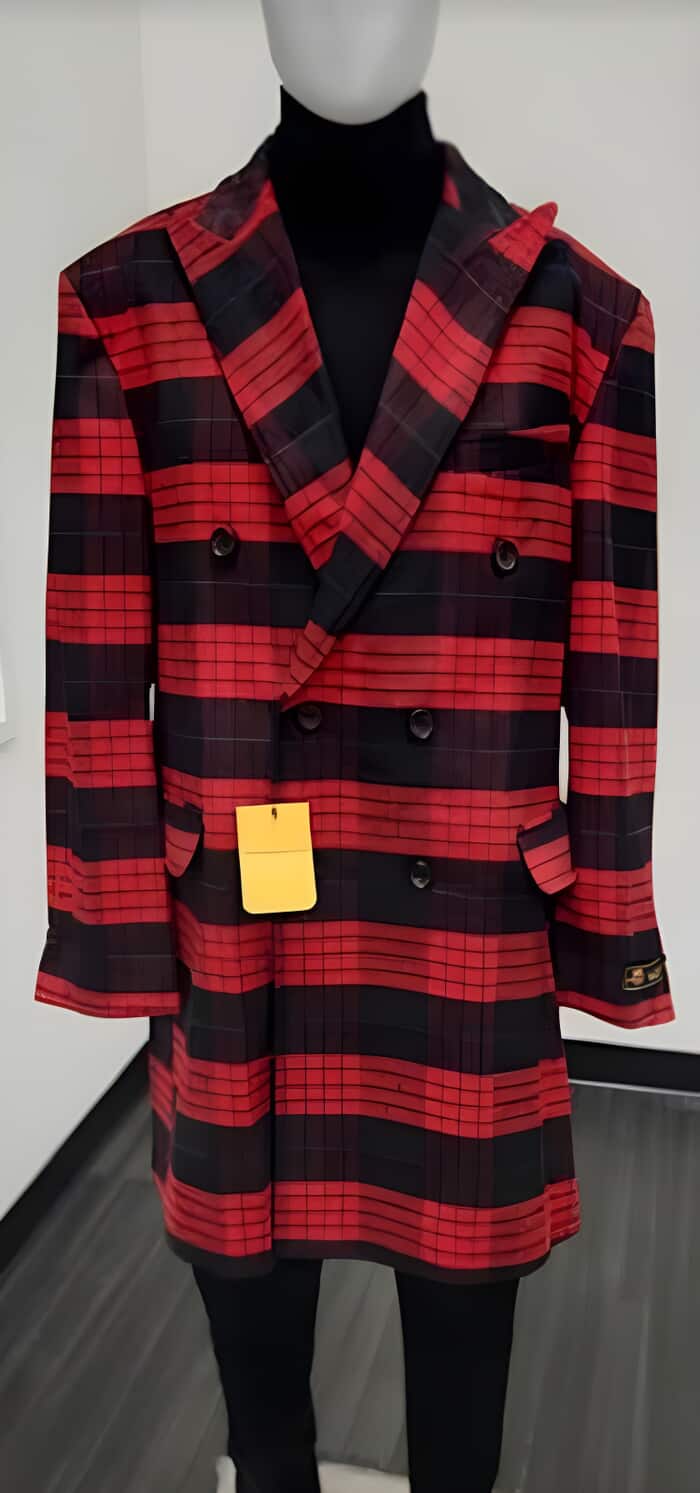 Mens Plaid Overcoat - Wool Peacoat - Plaid  Red ~ Black Topcoats