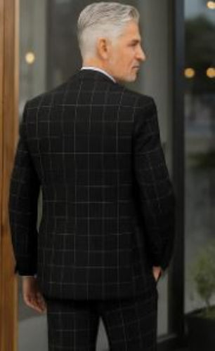 Mens Plaid Suit - Black Windowpane Suit - 1920 Suits
