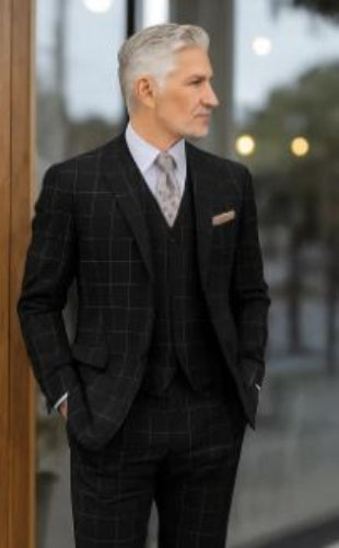 Mens Plaid Suit - Black Windowpane Suit - 1920 Suits