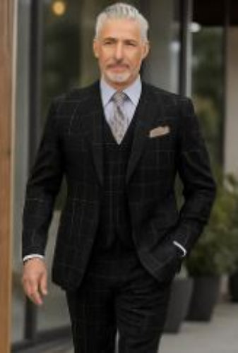 Mens Plaid Suit - Black Windowpane Suit - 1920 Suits