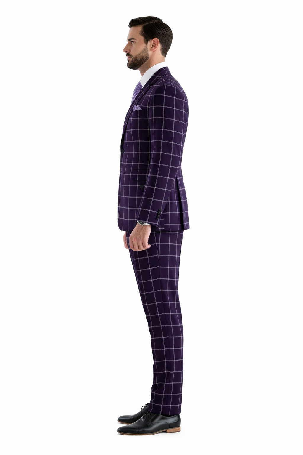 Mens Plaid Suit - Windowpane Pattern With Vest - Business Suit Burgundy - Coat Size 38