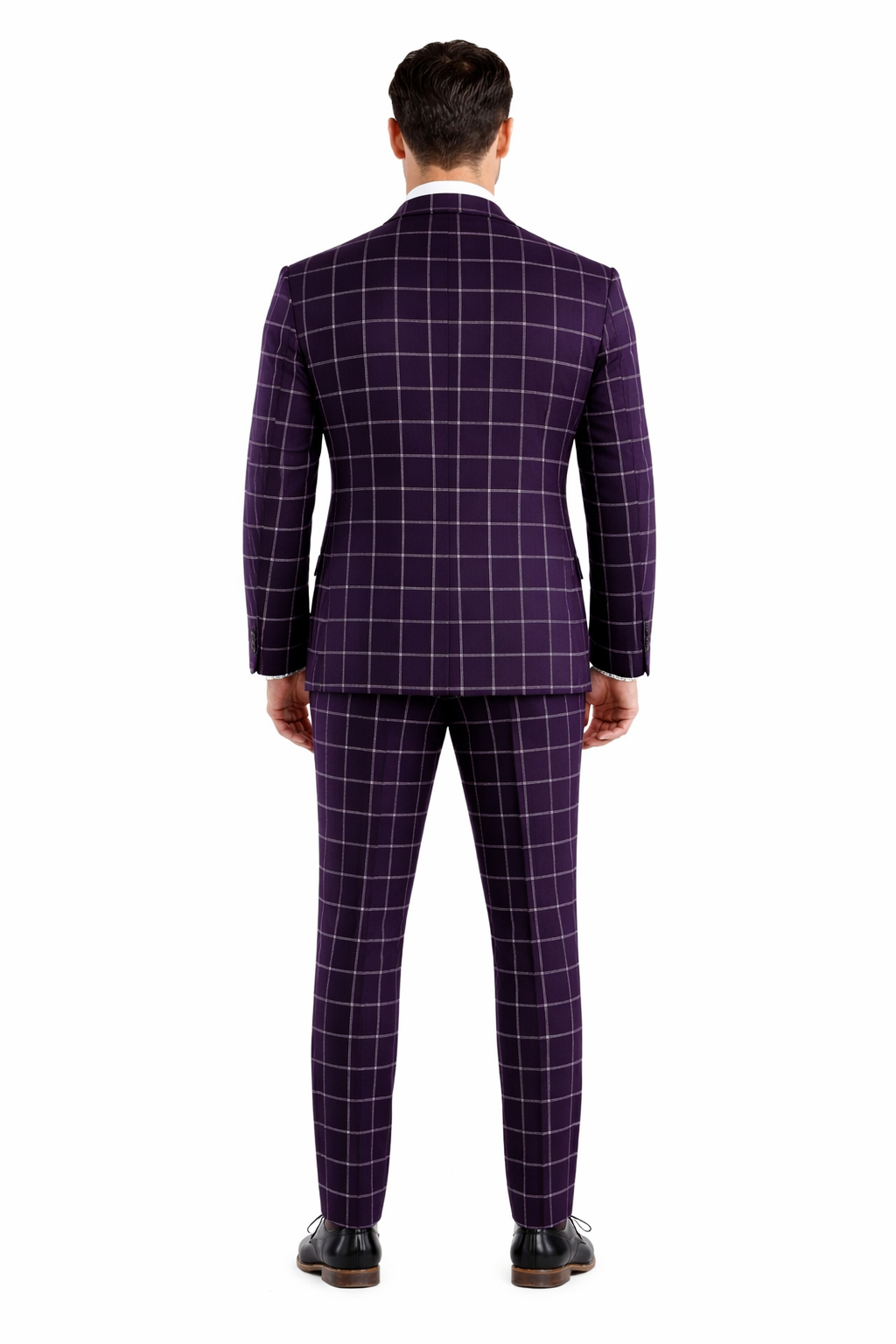 Mens Plaid Suit - Windowpane Pattern With Vest - Business Suit Burgundy - Coat Size 38