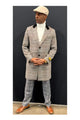 Mens Plaid Three Quarter 3/4 Overcoat - Peak Lapel Ticket Pocket Wool Topcoat