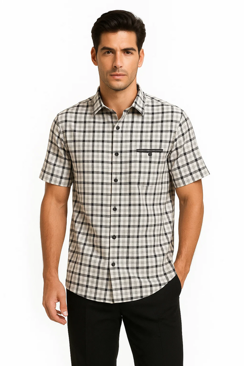 Mens Plaid Walking Suit in black by Dreams by Zacchi â€“ 2 Piece Leisure Outfit with Matching Shirt and pant - $99