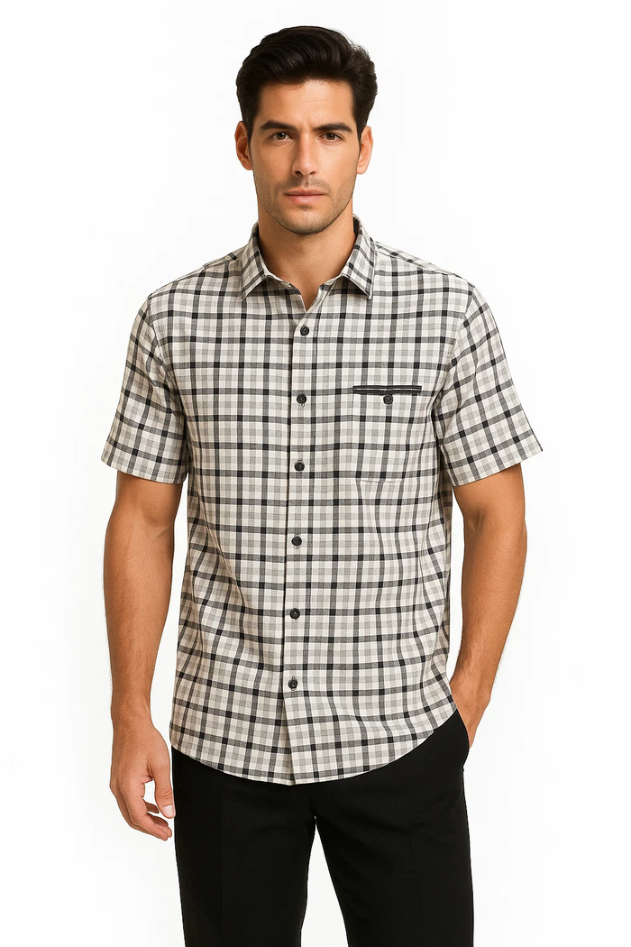 Mens Plaid Walking Suit in black by Dreams by Zacchi â€“ 2 Piece Leisure Outfit with Matching Shirt and pant - $99