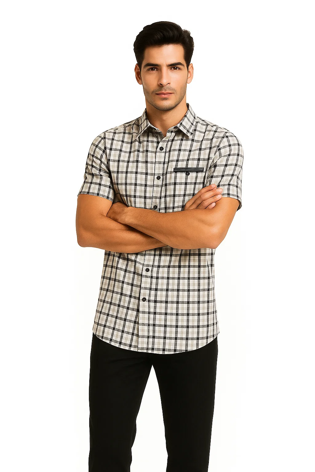 Mens Plaid Walking Suit in black by Dreams by Zacchi â€“ 2 Piece Leisure Outfit with Matching Shirt and pant - $99 - S/30