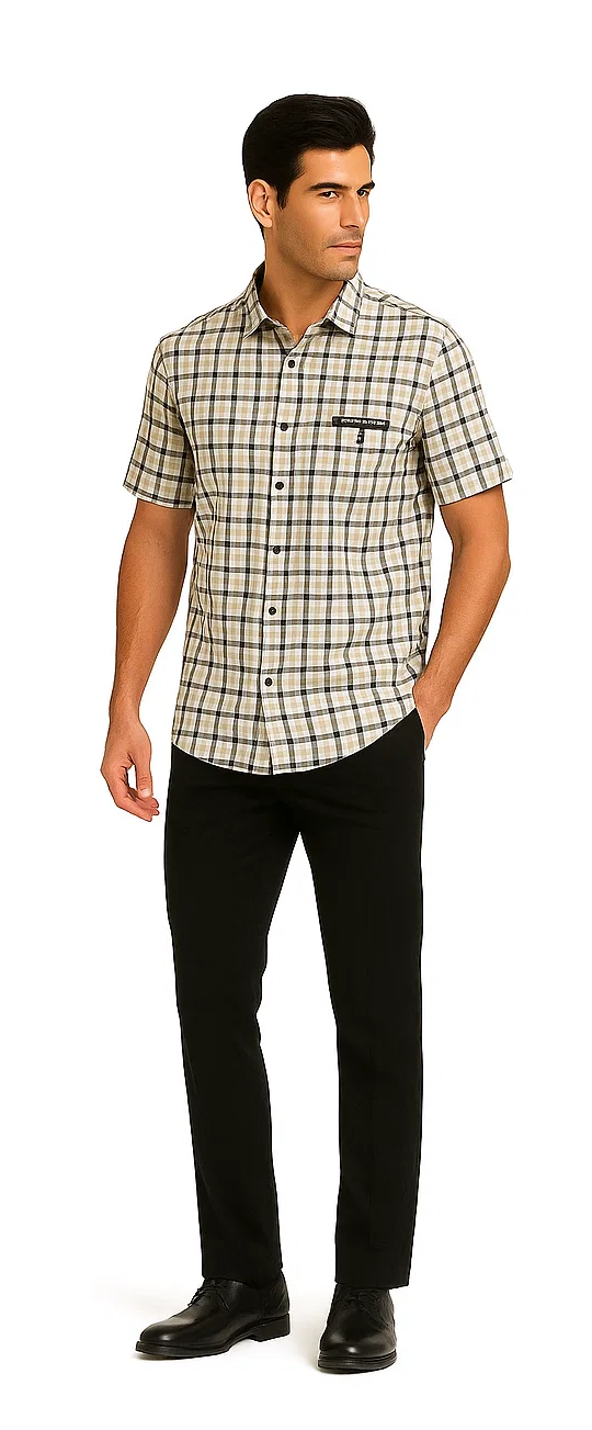 Mens Plaid Walking Suit in black by Dreams by Zacchi â€“ 2 Piece Leisure Outfit with Matching Shirt and pant - $99