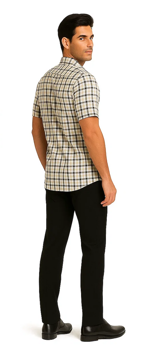 Mens Plaid Walking Suit in black by Dreams by Zacchi â€“ 2 Piece Leisure Outfit with Matching Shirt and pant - $99