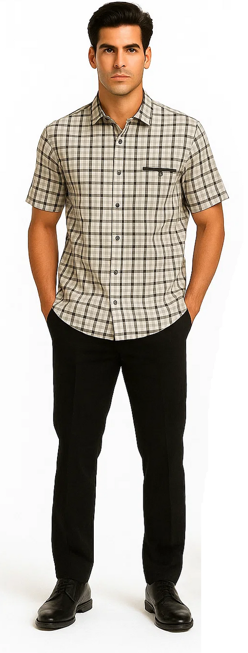 Mens Plaid Walking Suit in black by Dreams by Zacchi â€“ 2 Piece Leisure Outfit with Matching Shirt and pant - $99