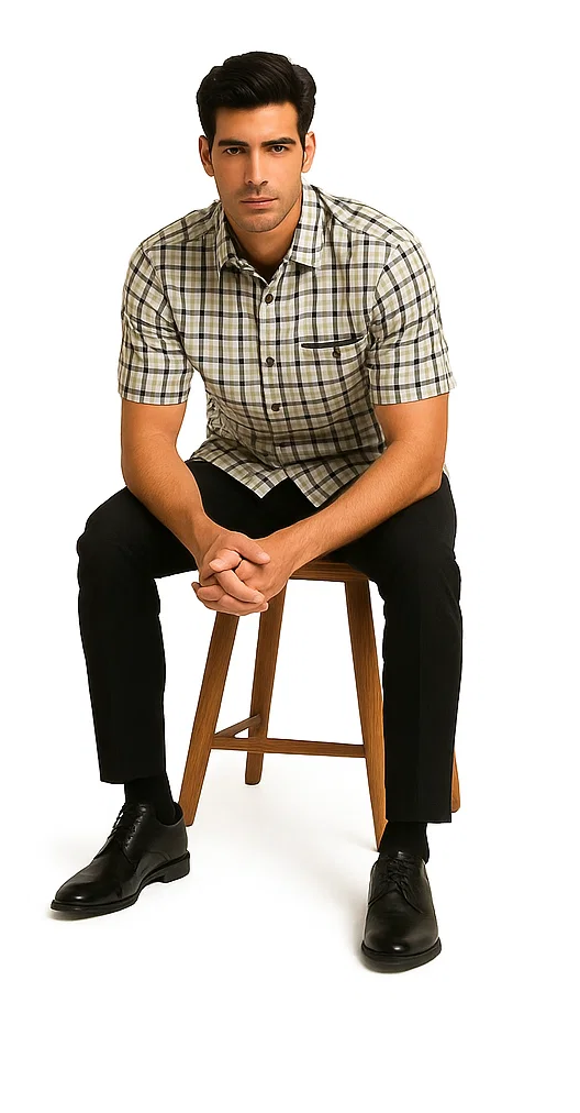 Mens Plaid Walking Suit in black by Dreams by Zacchi â€“ 2 Piece Leisure Outfit with Matching Shirt and pant - $99