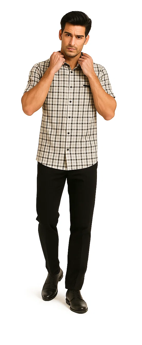 Mens Plaid Walking Suit in black by Dreams by Zacchi â€“ 2 Piece Leisure Outfit with Matching Shirt and pant - $99 - S/30