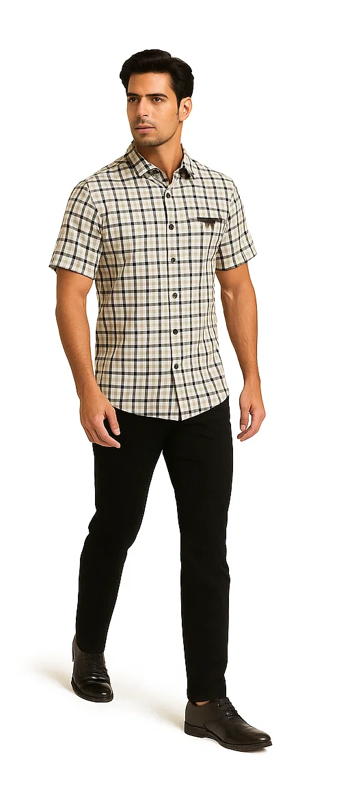 Mens Plaid Walking Suit in black by Dreams by Zacchi â€“ 2 Piece Leisure Outfit with Matching Shirt and pant - $99