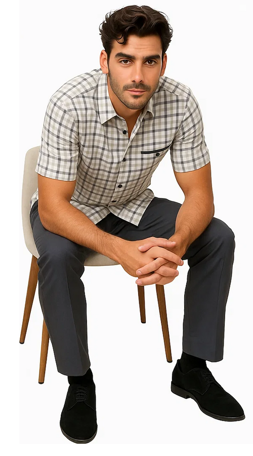 Mens Plaid Walking Suit in grey by Dreams by Zacchi â€“ 2 Piece Leisure Outfit with Matching Shirt and Pants - $99