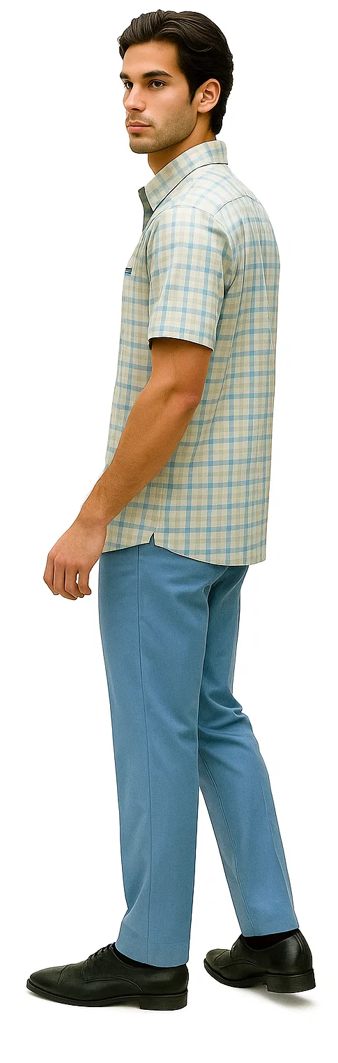 Mens Plaid Walking Suit in Powder Blue by Dreams by Zacchi â€“ 2 Piece Leisure Outfit with Matching shirt and pant -$99