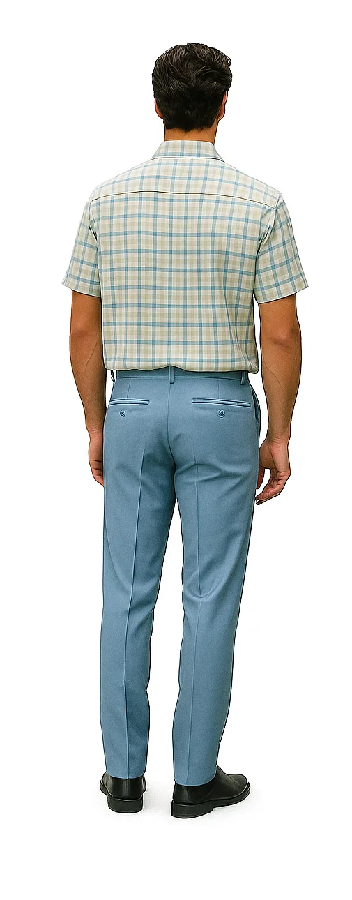 Mens Plaid Walking Suit in Powder Blue by Dreams by Zacchi â€“ 2 Piece Leisure Outfit with Matching shirt and pant -$99 - S/30