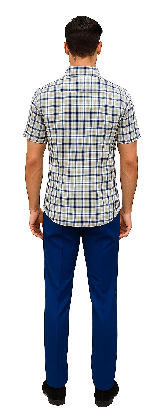 Mens Plaid Walking Suit in royal by Dreams Zacchi â€“ 2 Piece Leisure Outfit with Matching Shirt- and pant -$99