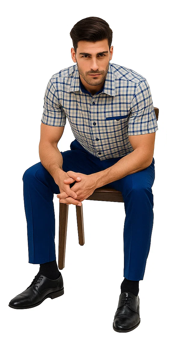 Mens Plaid Walking Suit in royal by Dreams Zacchi â€“ 2 Piece Leisure Outfit with Matching Shirt- and pant -$99
