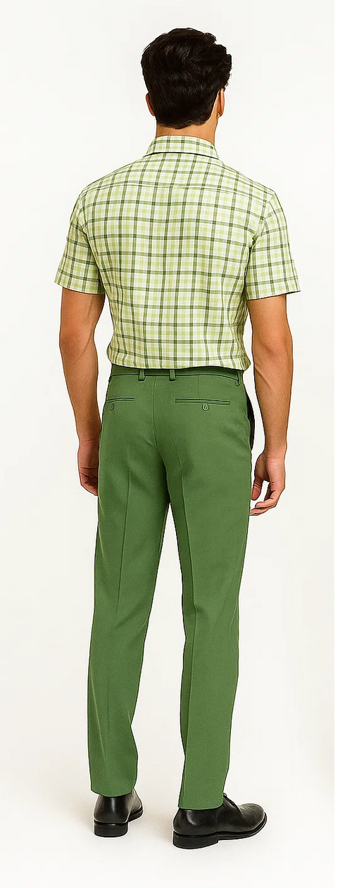Mens Plaid Walking Suit in sage by Dreams by Zacchi â€“ 2 Piece Leisure Outfit with Matching Shirt and pant -$99