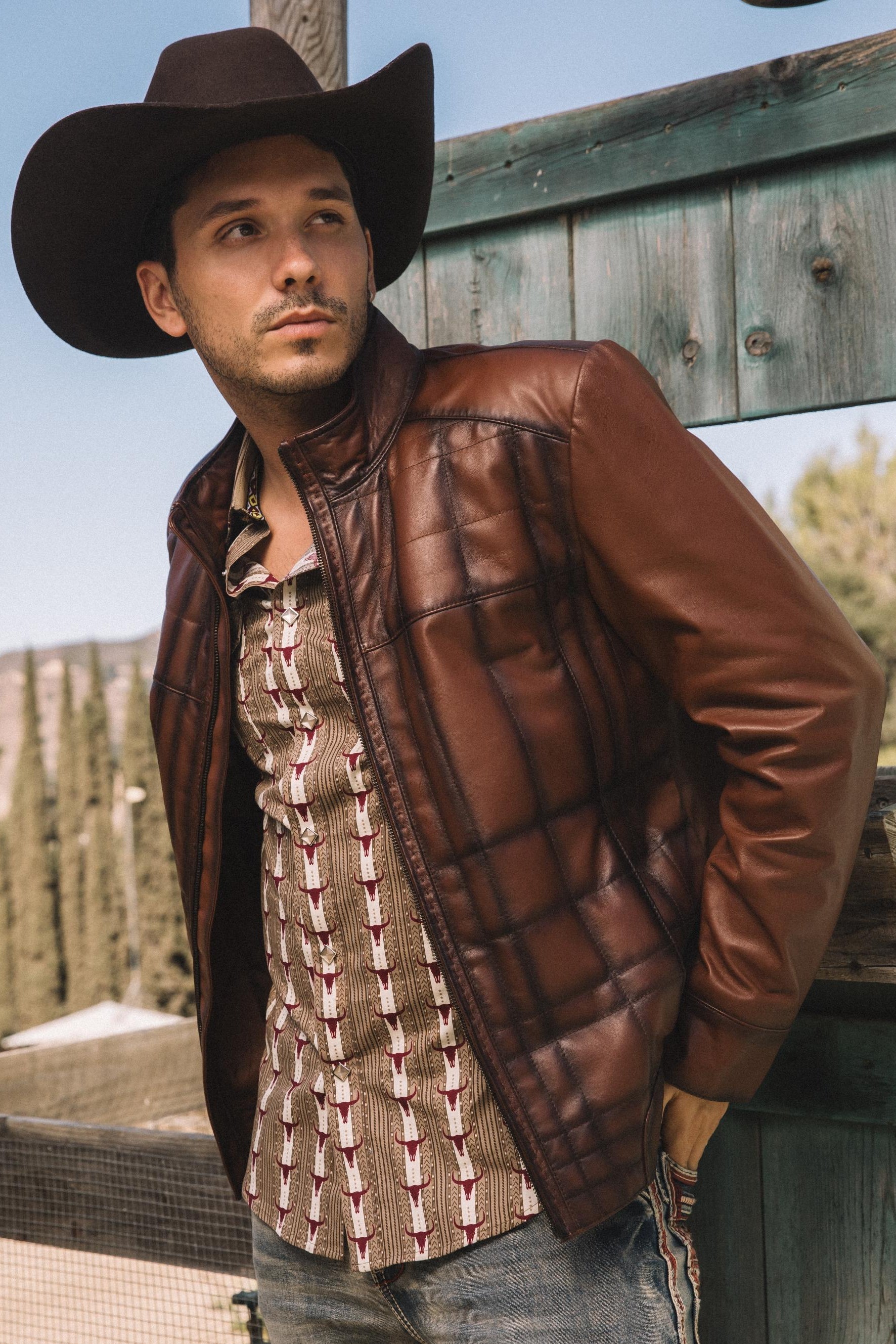 Mens Platini Brown Western Leather Jacket - Vintage Cowboy Style